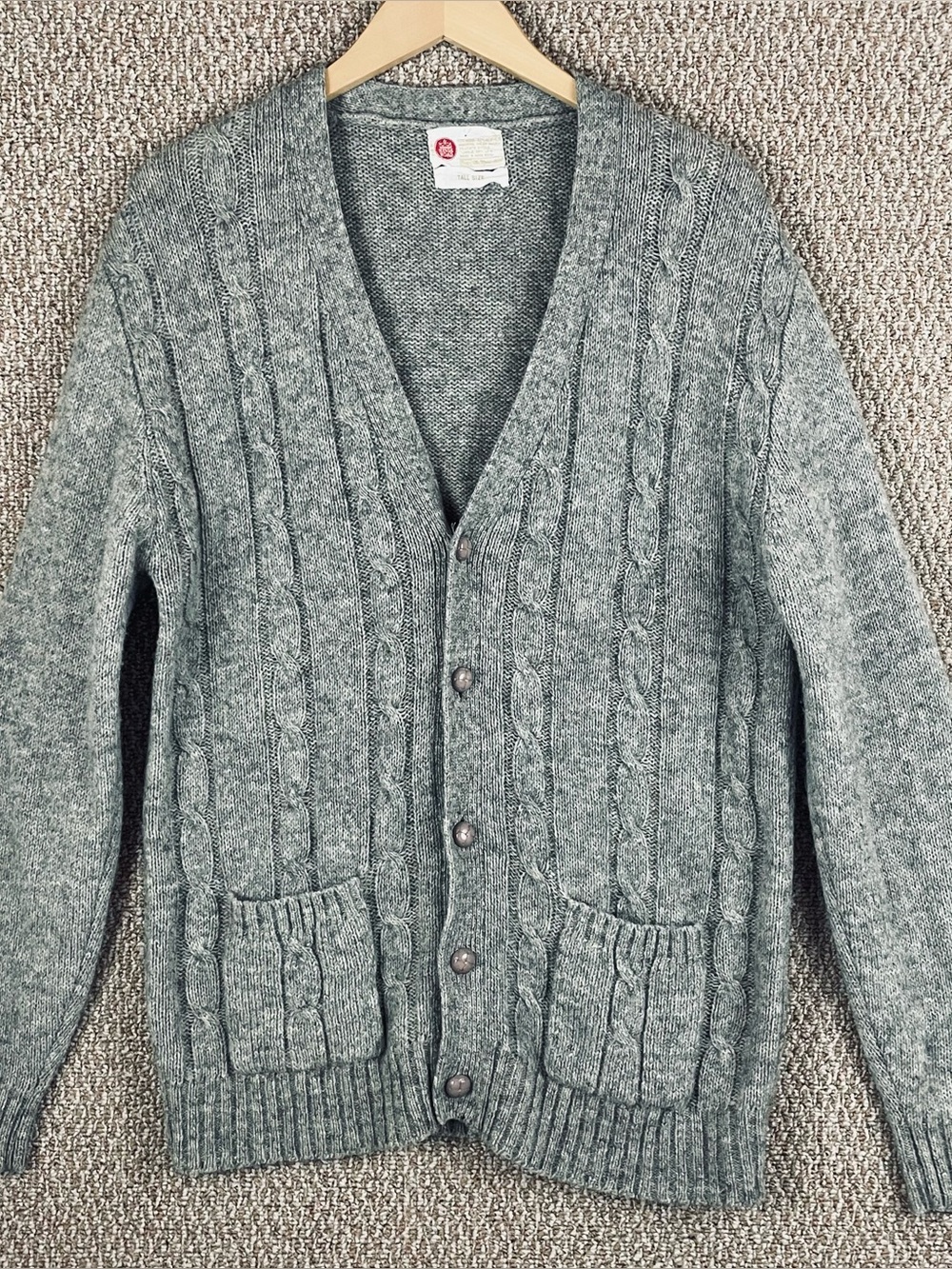 Vtg Sears King Road Cardigan Sweater Large Grunge Wool Cable Knit Grandpa T71